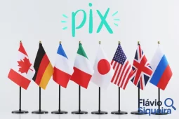 Bandeiras de vários países ao lado da palavra Pix, representando o Pix internacional como opção de transferências globais.