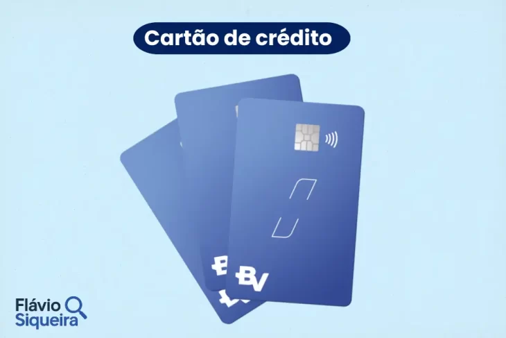 Ilustração de três cartões de crédito azuis simbolizando o cartão BV Livre.